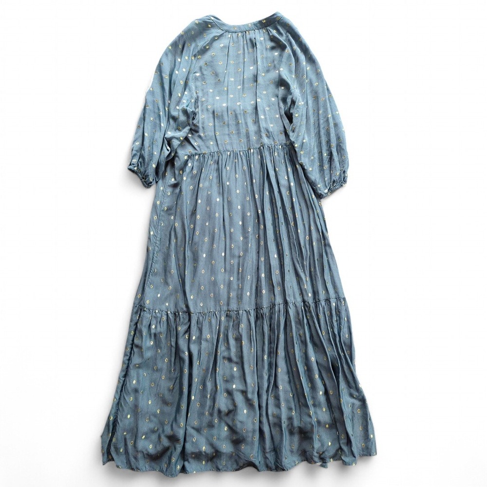 Anthropologie Stormy Blue‎ Tiered Maxi Dress Metallic Dot Napoli Size M - Picture 6 of 15